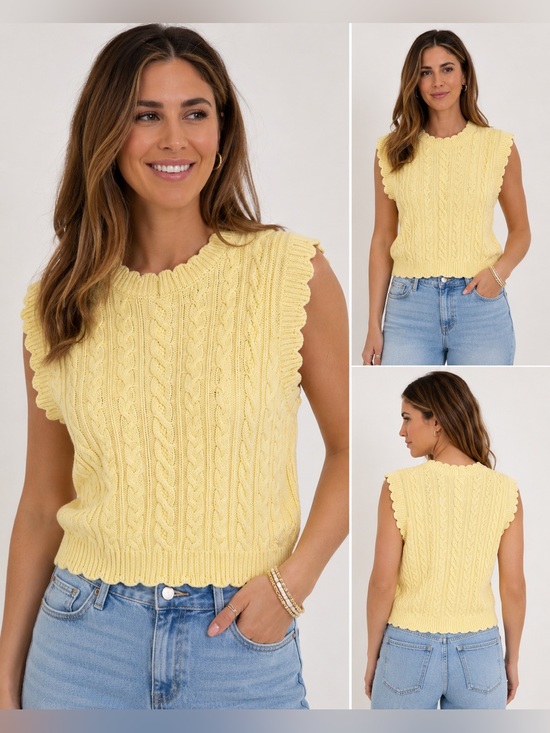 Free Assembly Sweaters - Free Assembly Cable Knit Sweater Vest NWT Yellow 100% Cotton Size Large 12-14